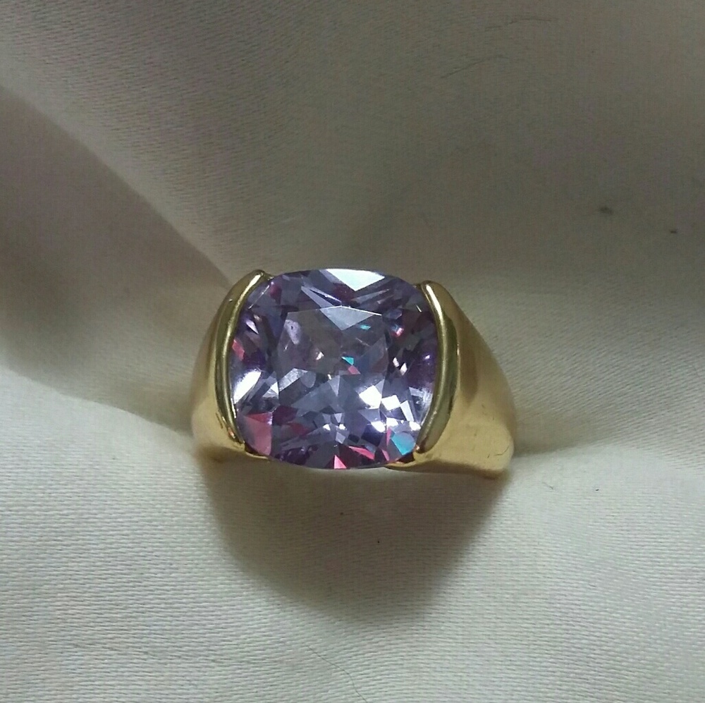 Amathyst and Gold  Tone Ring, Size 7.5